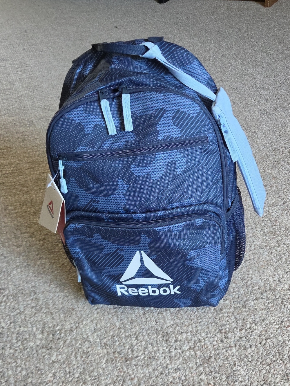 New Reebok Dark Blue Camo Backpack with Light Blue Accents